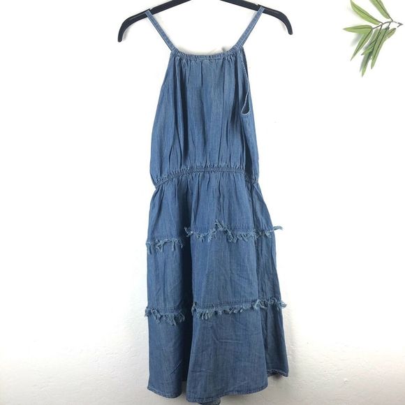 Spense Fringe Halter Dress Denim Blue 10 12 14 16 - Picture 3 of 4